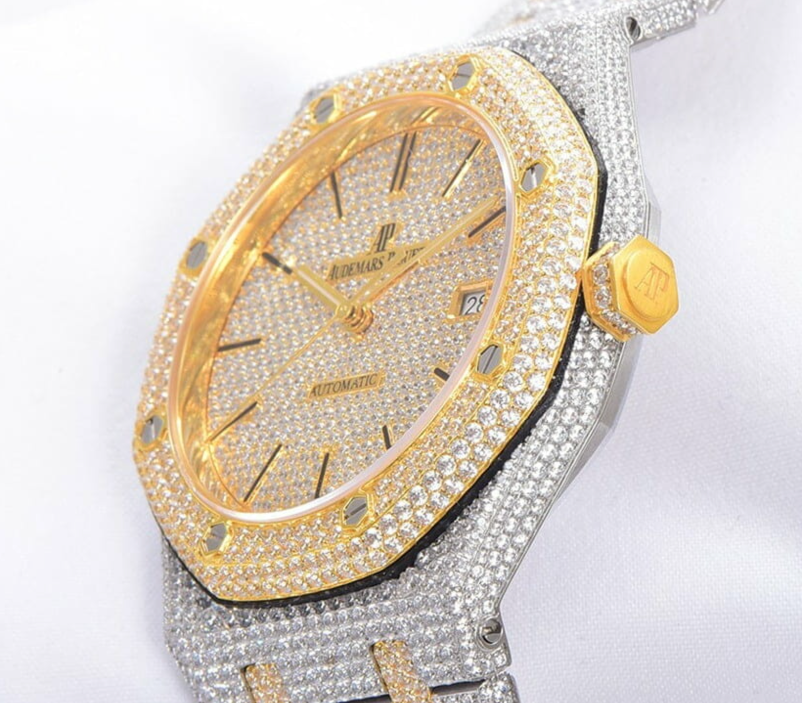 Audemars Piguet Royal Oak Iced Out Yellow Gold Replica + Free AP Box - IP Empire Replica Watches