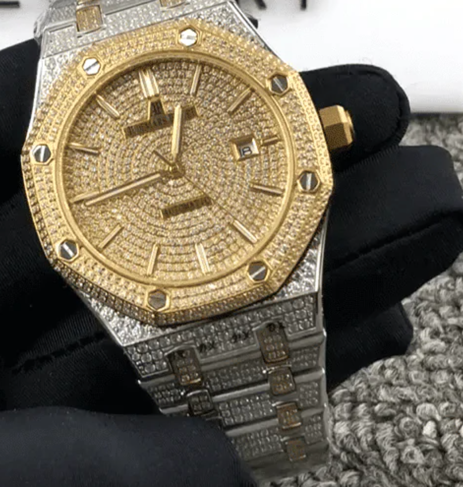 Audemars Piguet Royal Oak Iced Out Yellow Gold Replica + Free AP Box - IP Empire Replica Watches